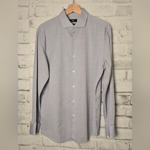 Hugo Boss Slim Fit Dress Shirt 17/43 Blue Micro Pattern Long Sleeve